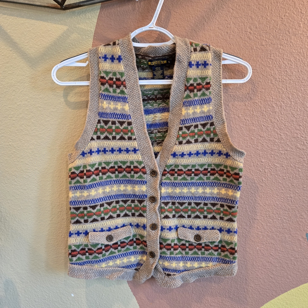 Ralph Lauren Rugby Fair Isle 100% Wool Sweater Vest Small - Picture 3 of 6